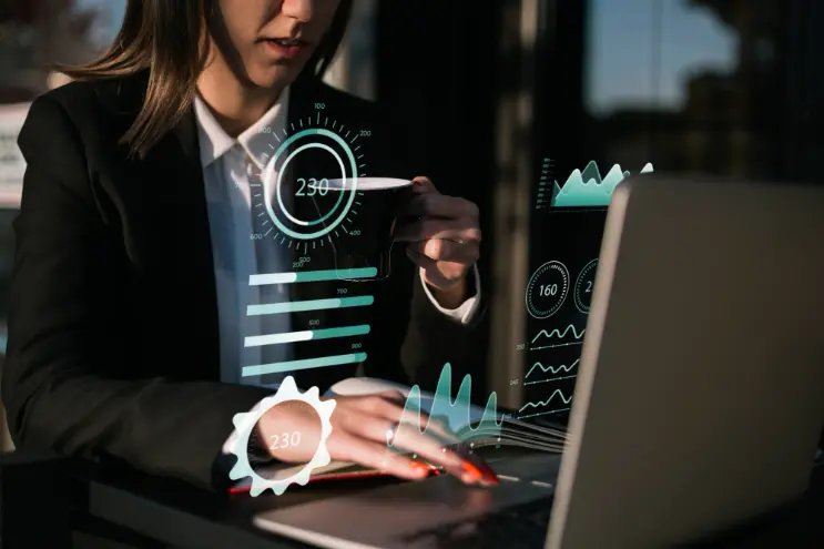 business woman using financial management software